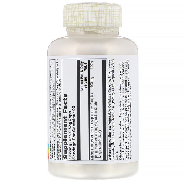 Solaray, Magnesium Asporotate, 400 mg, 180 VegCaps - The Supplement Shop
