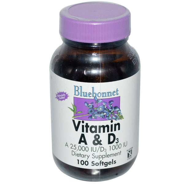 Bluebonnet Nutrition, Vitamin A & D3, 100 Softgels - The Supplement Shop