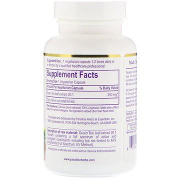 Paradise Herbs, Green Tea, 120 Vegetarian Capsules (250 mg per Capsule)