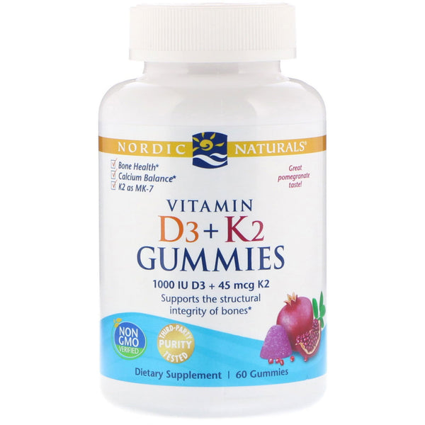 Nordic Naturals, Vitamin D3 + K2 Gummies, Pomegranate, 60 Gummies - The Supplement Shop