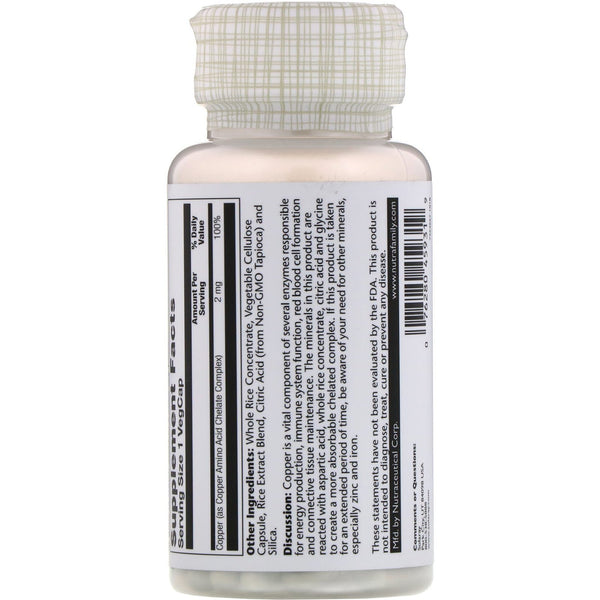 Solaray, Copper, 2 mg, 100 VegCaps - The Supplement Shop