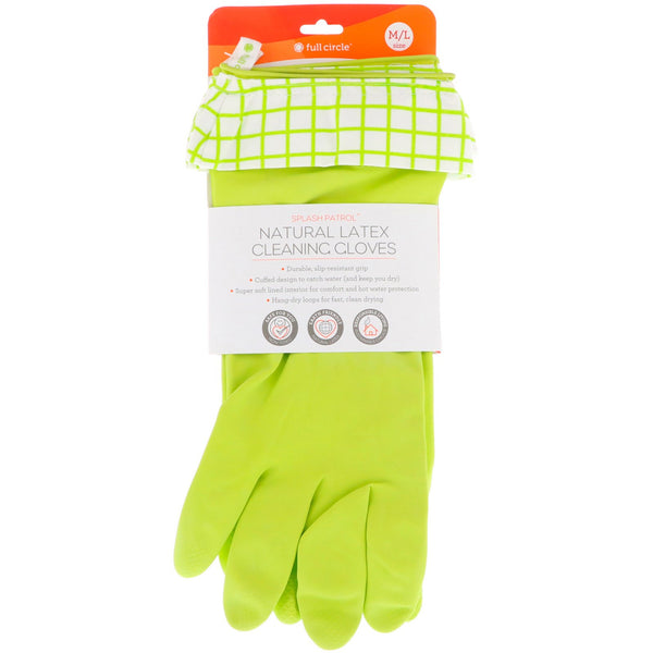 Full Circle, Splash Patrol, Natural Latex Cleaning Gloves, M/L, Green, 1 Pair - The Supplement Shop