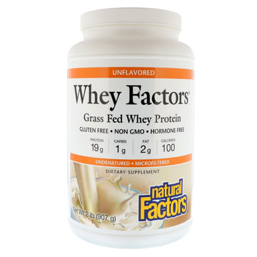 Natural Factors, Whey Factors, Grass Fed Whey Protein, Unflavored, 2 lbs (907 g)