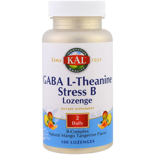 KAL, GABA L-Theanine Stress B Lozenge, Natural Mango Tangerine Flavor, 100 Lozenges - The Supplement Shop