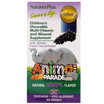 Nature's Plus, Children's Chewable Multi-Vitamin and Mineral Supplement, Natural Grape Flavor, 180 Animals