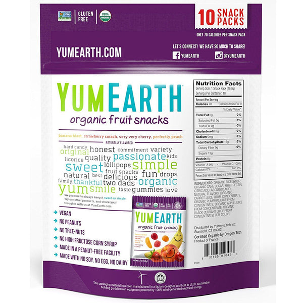 YumEarth, Organic Fruit Snacks, Original , 10 Packs, 0.7 oz (19.8 g) Each - The Supplement Shop