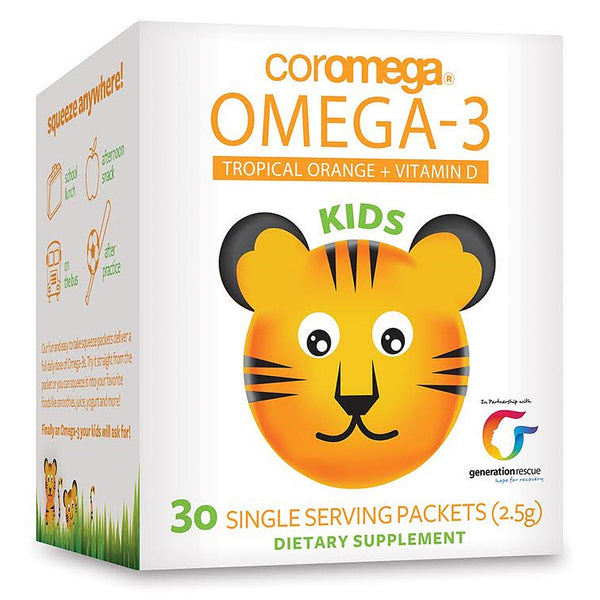 Coromega, Kids, Omega-3, Tropical Orange + Vitamin D, 30 Single Serving Packets (2.5 g) - The Supplement Shop