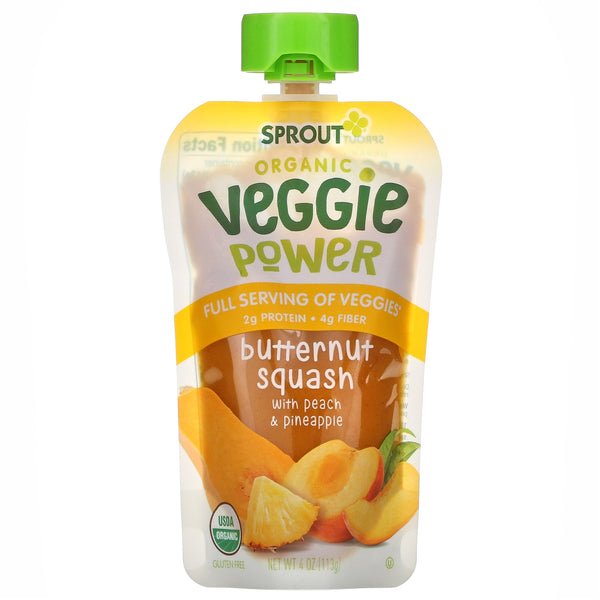 Sprout Organic, Veggie Power, Butternut Squash with Peach & Pineapple, 4 oz ( 113 g) - The Supplement Shop