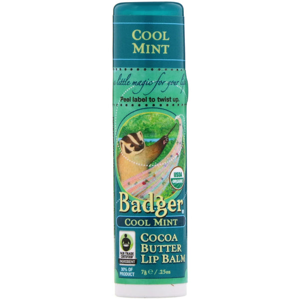 Badger Company, Cocoa Butter Lip Balm, Cool Mint, .25 oz (7 g) - The Supplement Shop