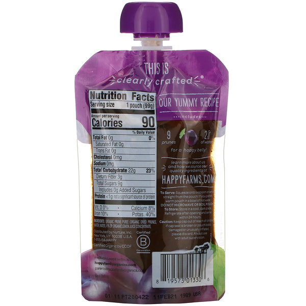 Happy Family Organics, Organic Baby Food, Stage 1, Clearly Crafted, Prunes, 4 + Months, 3.5 oz (99 g) - The Supplement Shop