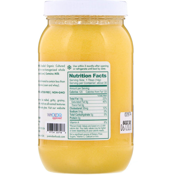 Pure Indian Foods, Grass-Fed & Organic Cultured Ghee, 15 oz (425 g) - The Supplement Shop