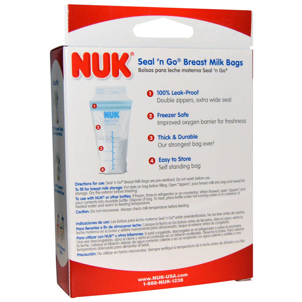 NUK, Seal 'n Go Breast Milk Bags, 25 Storage Bags, 6 oz (180 ml) Each - The Supplement Shop