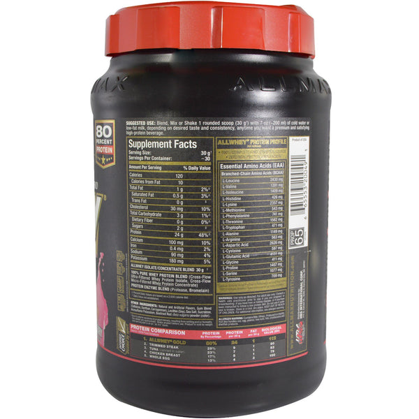 ALLMAX Nutrition, AllWhey Gold, 100% Whey Protein + Premium Whey Protein Isolate, Strawberry, 2 lbs (907 g) - The Supplement Shop