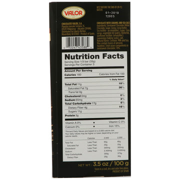 Valor, Dark Chocolate, 70% Cacao, With Caramel and Sea Salt, 3.5 oz (100 g)