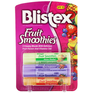 Blistex, Lip Protectant/Sunscreen, SPF 15, Fruit Smoothies, 3 Sticks, .10 oz (2.83 g) Each