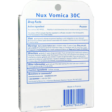 Boiron, Single Remedies, Nux Vomica, 30C, 3 Tubes, Approx 80 Pellets Each