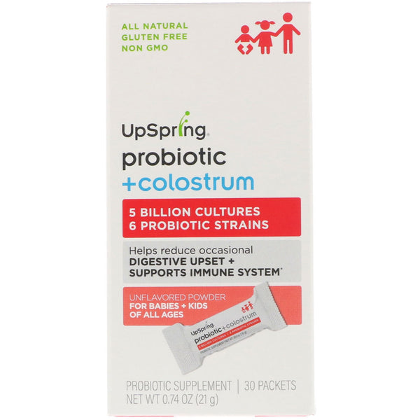 UpSpring, Probiotic + Colostrum, Unflavored Powder, 30 Packets , 0.74 oz (21 g) Each - The Supplement Shop