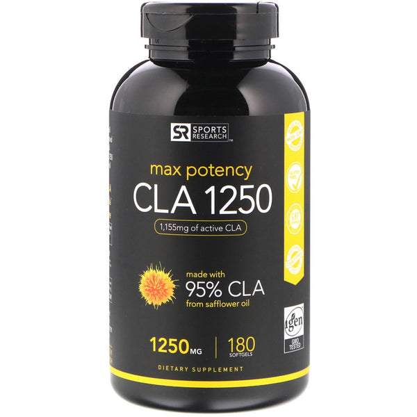 Sports Research, CLA 1250, Max Potency, 1,250 mg, 180 Softgels - The Supplement Shop