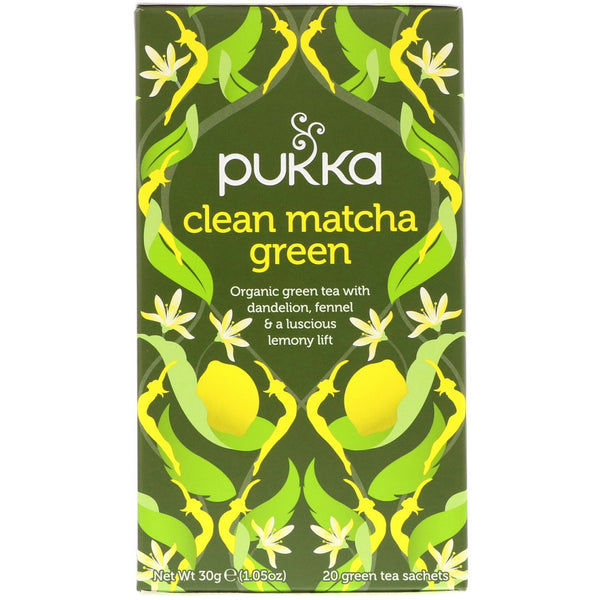 Pukka Herbs, Clean Matcha Green, 20 Green Tea Sachets, 0.05 oz (1.5 g) Each - The Supplement Shop