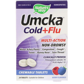 Nature's Way, Umcka, Cold + Flu, Berry , 20 Chewable Tablets