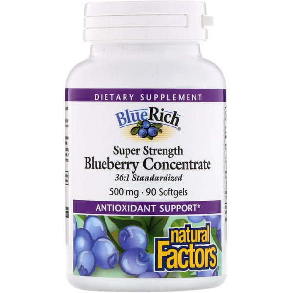 Natural Factors, BlueRich, Super Strength, Blueberry Concentrate, 500 mg, 90 Softgels - The Supplement Shop