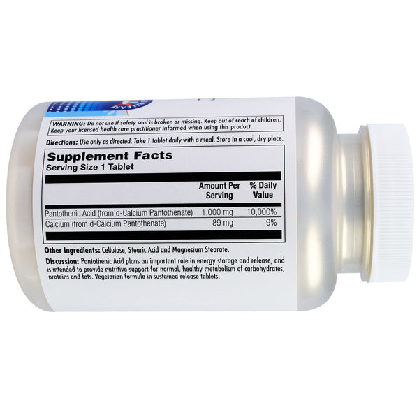 KAL, Pantothenic Acid, 1000 mg, 100 Tablets - The Supplement Shop