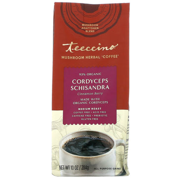 Teeccino, Mushroom Herbal Coffee, Cordyceps Schisandra, Cinnamon Berry, Medium Roast, Caffeine Free, 10 oz (284 g)