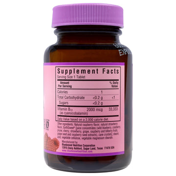 Bluebonnet Nutrition, EarthSweet Chewables, Vitamin B12, Natural Raspberry Flavor, 2,000 mcg, 90 Chewable Tablets