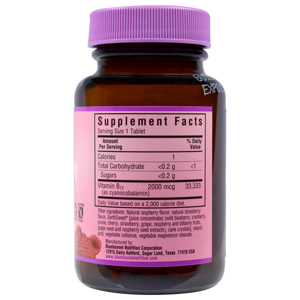 Bluebonnet Nutrition, EarthSweet Chewables, Vitamin B12, Natural Raspberry Flavor, 2,000 mcg, 90 Chewable Tablets - The Supplement Shop