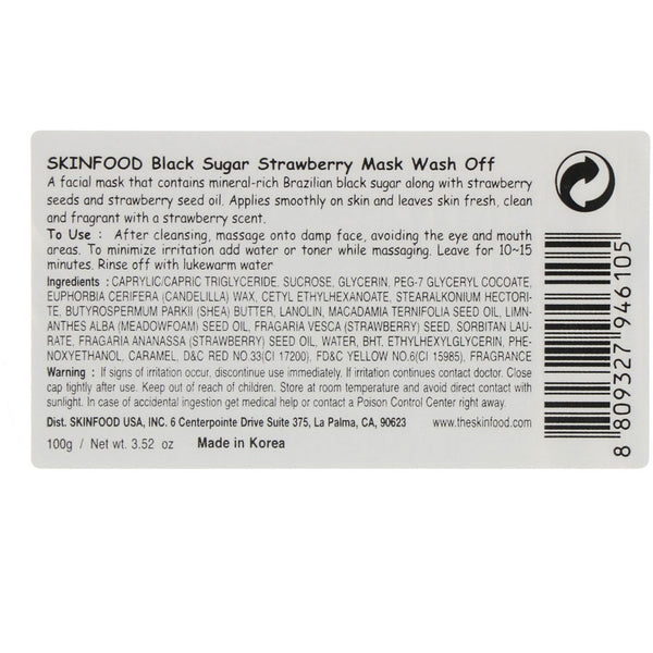 Skinfood, Black Sugar, Strawberry Mask Wash Off, 100 g - The Supplement Shop