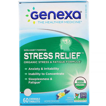 Genexa, Stress Relief, Organic Stress & Fatigue Formula, Vanilla Lavender Flavor, 60 Chewable Tablets