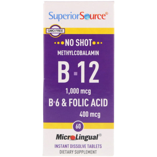 Superior Source, Methylcobalamin B-12, B-6 & Folic Acid, 1,000 mg/400 mg, 60 Tablets - The Supplement Shop