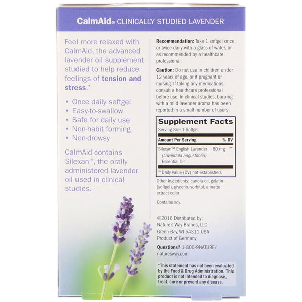Nature's Way, CalmAid, Clinically Studied Lavender, 30 Softgels - The Supplement Shop