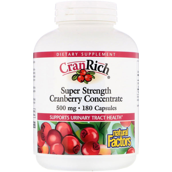 Natural Factors, CranRich, Super Strength, Cranberry Concentrate, 500 mg, 180 Capsules - The Supplement Shop