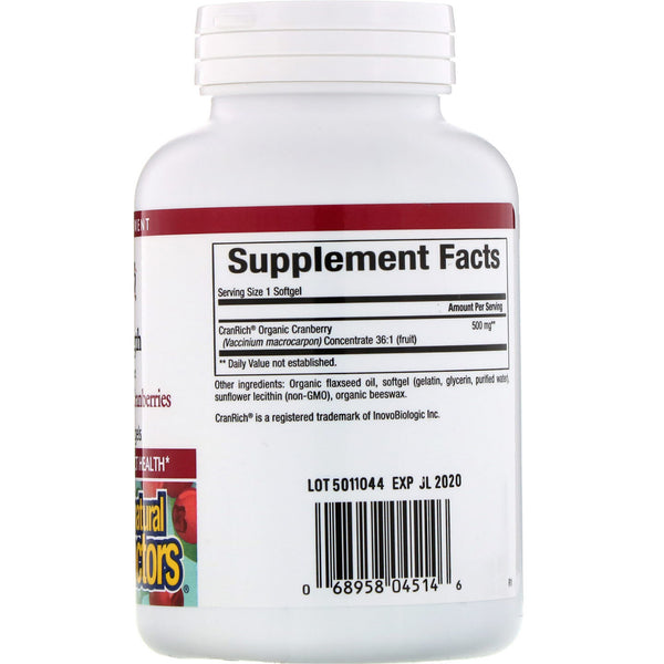 Natural Factors, CranRich, Super Strength, Cranberry Concentrate, 500 mg, 90 Softgels - The Supplement Shop