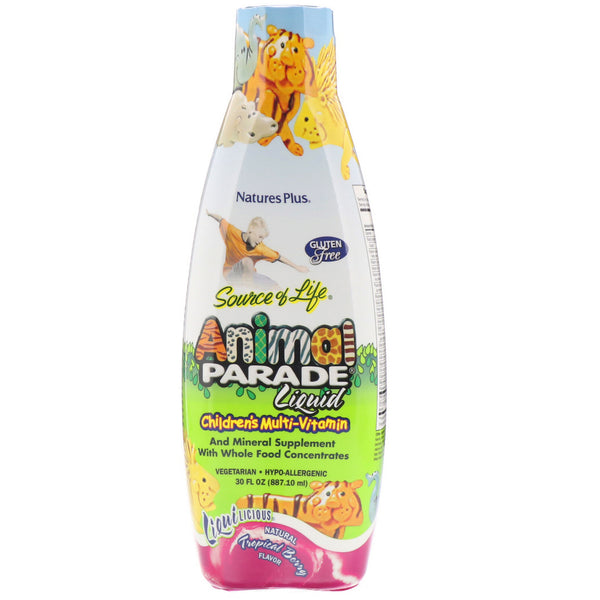 Nature's Plus, Source of Life, Animal Parade Liquid, Children's Multi-Vitamin, Natural Tropical Berry Flavor, 30 fl oz (887.10 ml) - The Supplement Shop