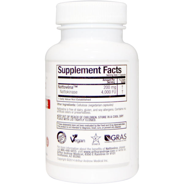 Arthur Andrew Medical, Nattovena, Pure Nattokinase, 200 mg, 30 Capsules - The Supplement Shop