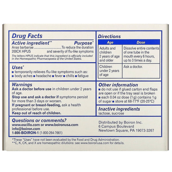 Boiron, Oscillococcinum, Flu-Like Symptoms, 12 Doses, 0.04 oz Each - The Supplement Shop