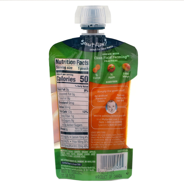 Gerber, Smart Flow, Organic, Carrot, Apple, Mango, 3.5 oz (99 g)