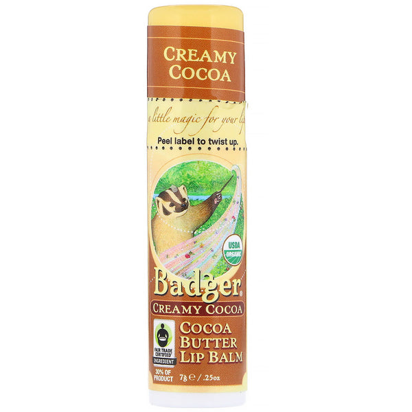 Badger Company, Cocoa Butter Lip Balm, Creamy Cocoa, .25 oz (7 g) - The Supplement Shop