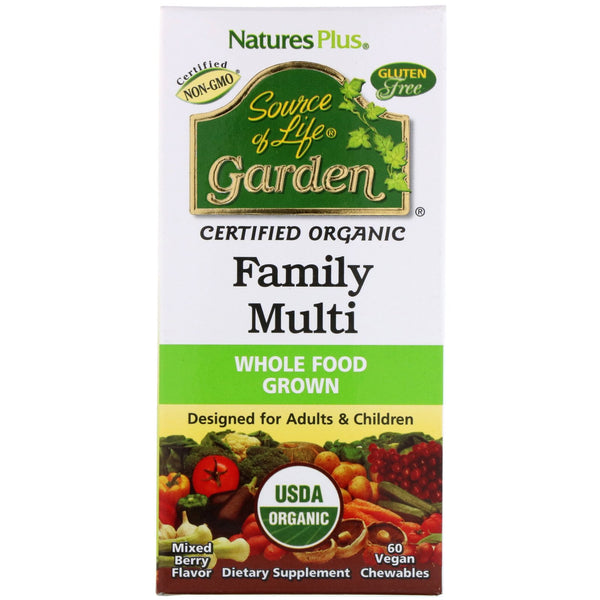 Nature's Plus, Source of Life, Garden, Organic Family Multi, Mixed Berry Flavor, 60 Vegan Chewables - The Supplement Shop