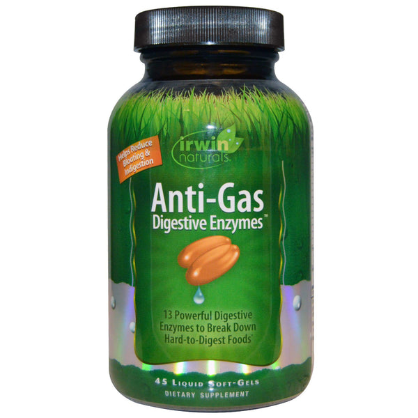 Irwin Naturals, Anti-Gas Digestive Enzymes, 45 Liquid Soft-Gels - The Supplement Shop