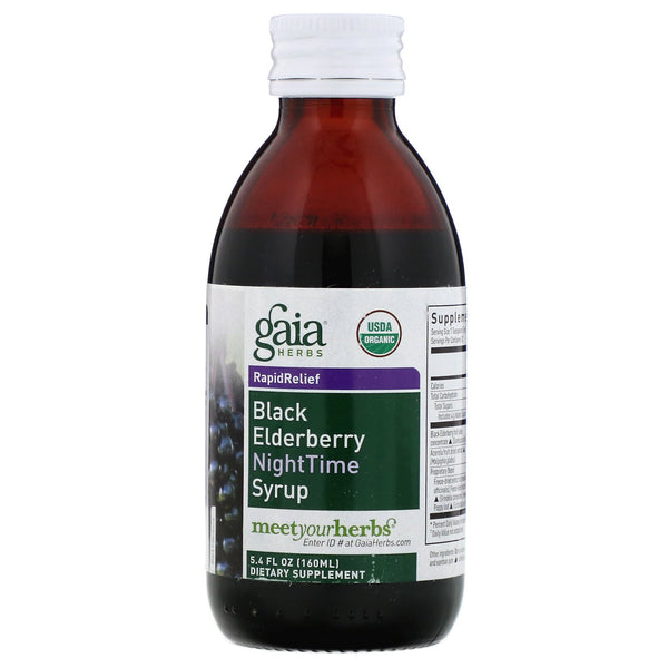 Gaia Herbs, Rapid Relief, Black Elderberry NightTime Syrup, 5.4 fl oz (160 ml) - The Supplement Shop
