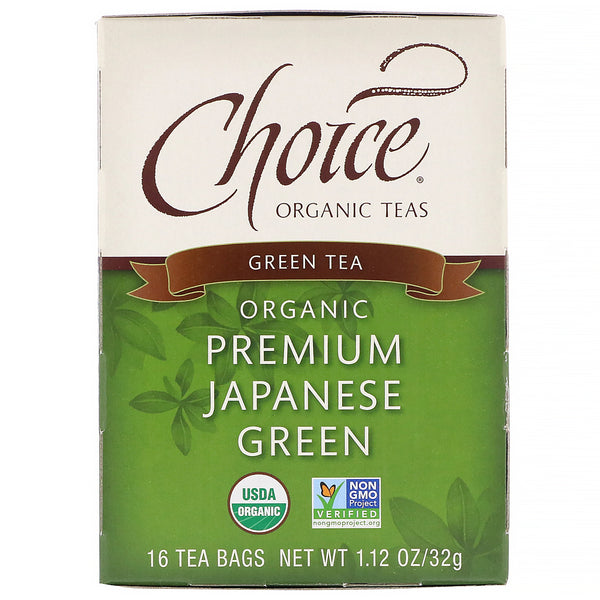 Choice Organic Teas, Organic, Green Tea, Premium Japanese Green, 16 Tea Bags, 1.12 oz (32 g) - The Supplement Shop
