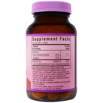 Bluebonnet Nutrition, Vitamin D3, Raspberry, 5,000 IU (125 mcg), 90 Chewable Tablets