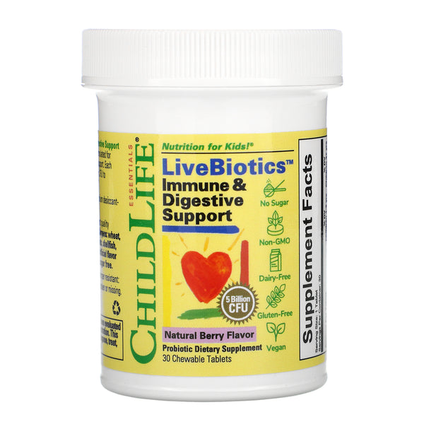 ChildLife, LiveBiotics, Immune & Digestive Support, Natural Berry Flavor, 5 Billion CFU, 30 Chewable Tablets - The Supplement Shop