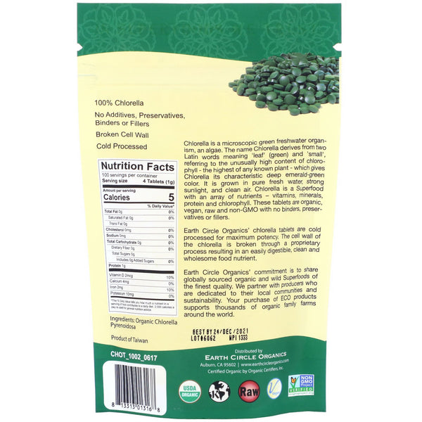 Earth Circle Organics, Organic Chlorella Tablets, 250 mg, 400 Tablets, 3.5 oz (100 g) - The Supplement Shop