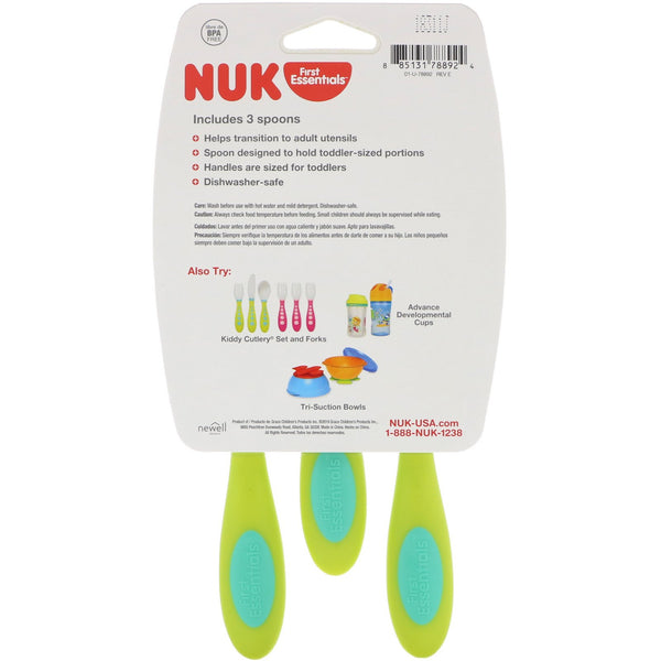 NUK, First Essentials, Kiddy Cutlery Toddler Spoons, 18+ Months, 3 Pack - The Supplement Shop