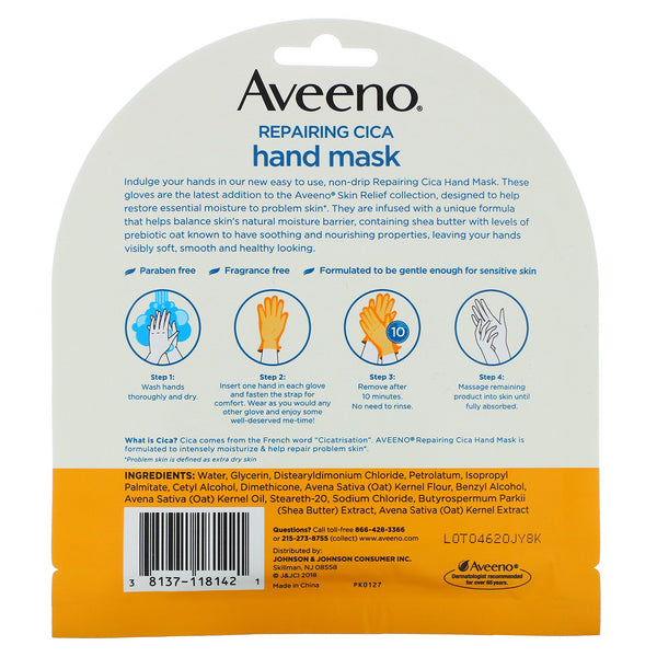 Aveeno, Repairing Cica Hand Mask, 2 Single-Use Gloves - The Supplement Shop