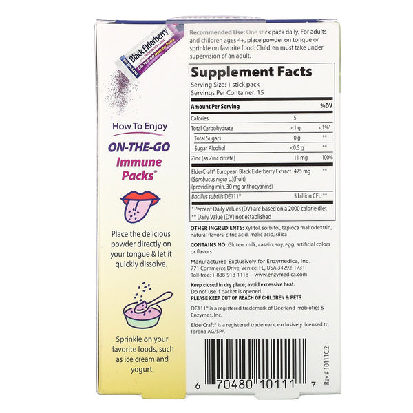 Enzymedica, Black Elderberry Plus Probiotics & Zinc, 15 Powder Packs - The Supplement Shop